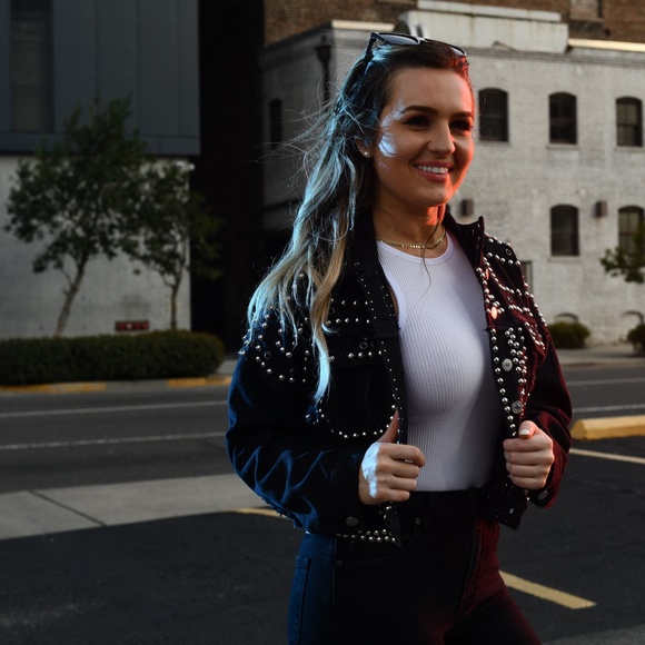 Women Black Oversized Stud style Biker Jacket - Picture 2 of 10